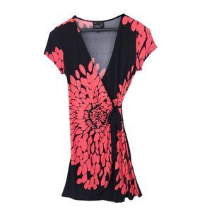 Scarlett Dress Womens 10 Petite Mini Wrap Short Sleeve Floral V Neck Stretch Tie